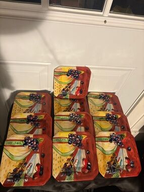 Ambiance Red and Yellow Fruit-Themed Square Serving Plates (Set of 10)